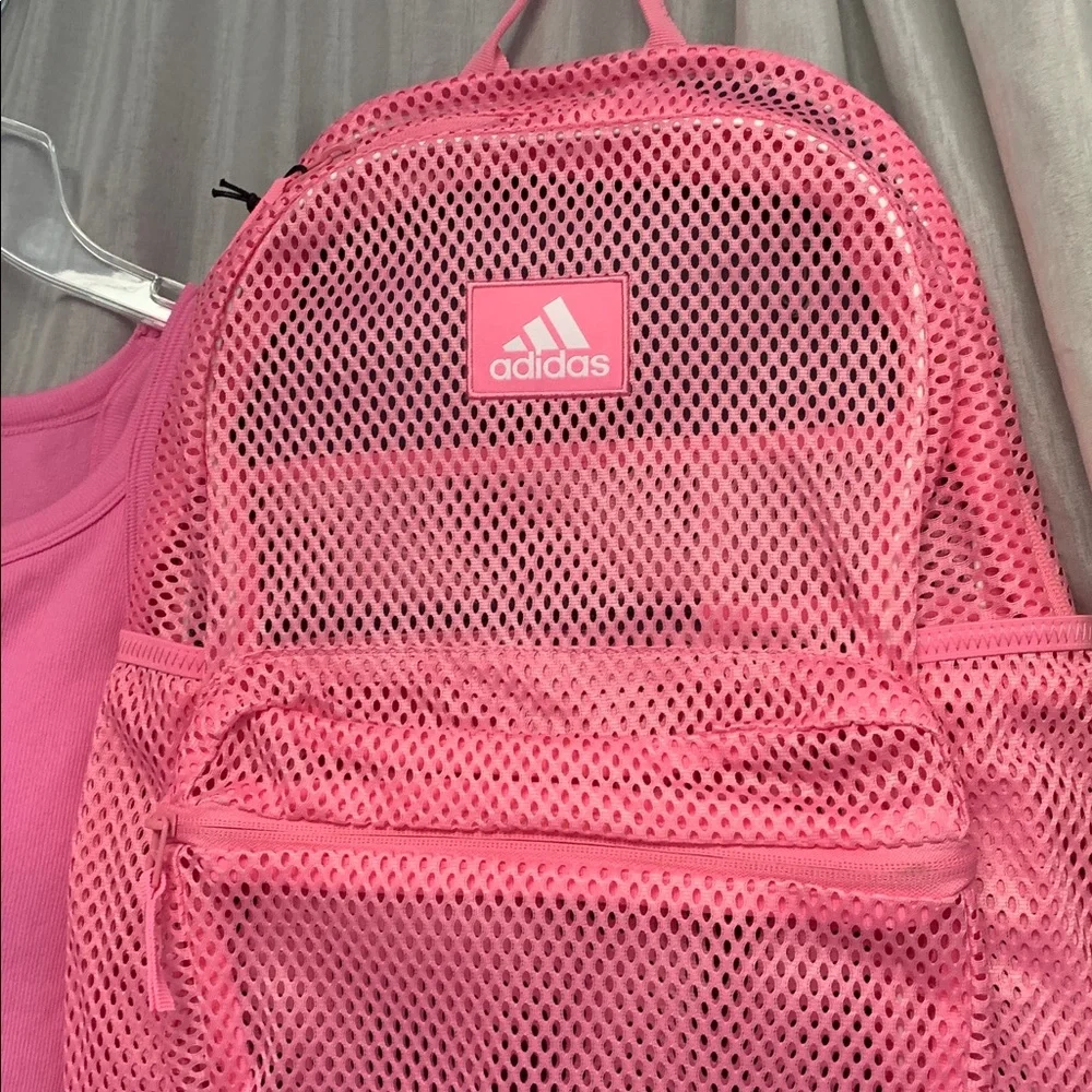 adidas Pink Mesh Backpack with Front Pocket